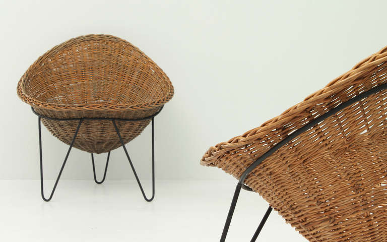 Mid-Century Modern Pair of French Basket Chairs, 1950's