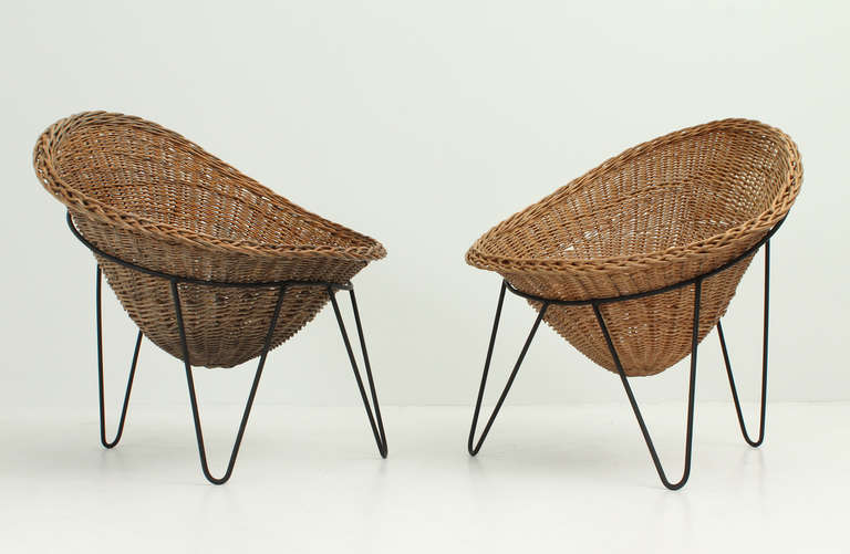 Mid-20th Century Pair of French Basket Chairs, 1950's