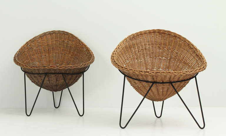 Pair of French Basket Chairs, 1950's 4