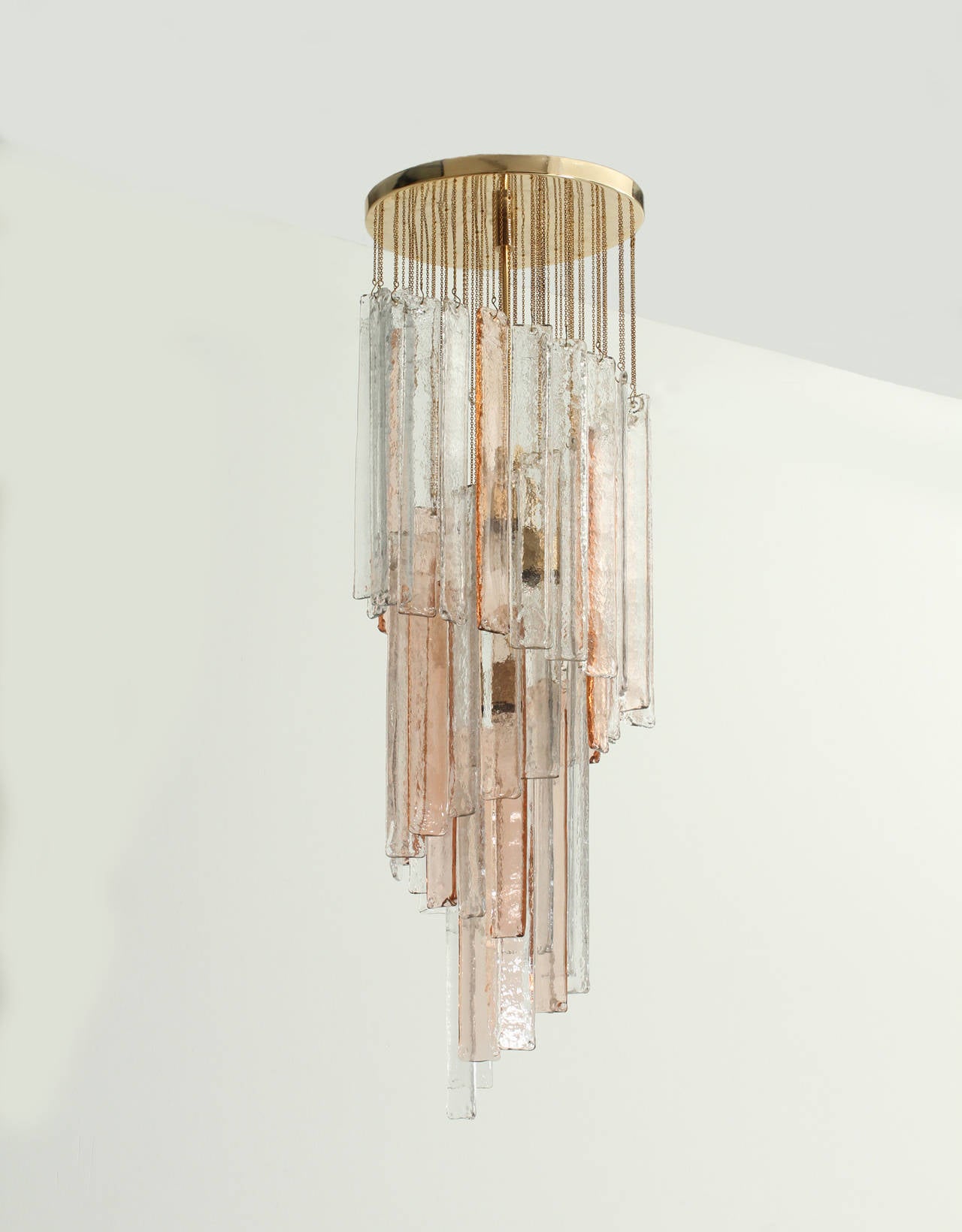 Mazzega Chandelier in Clear and Pink Glass 1