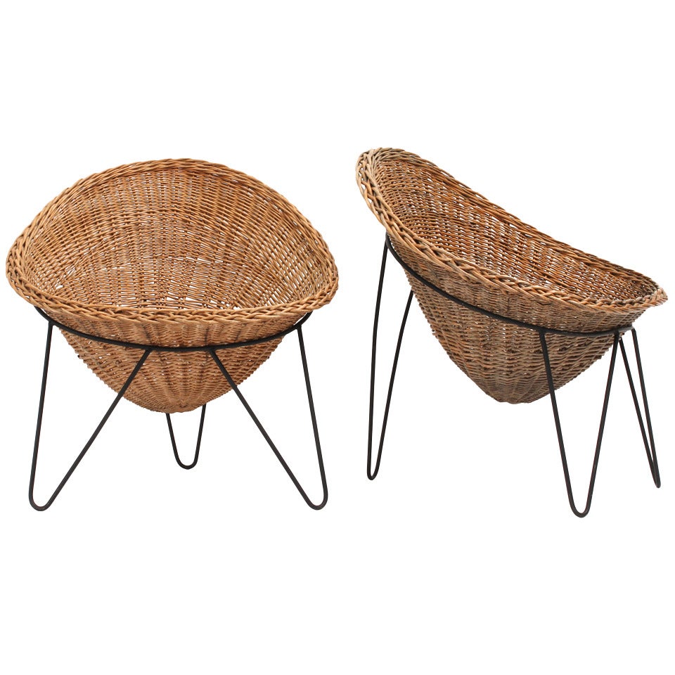 Pair of French Basket Chairs, 1950's