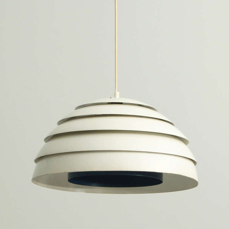 Dome pendant lamp designed in 1960's by Hans Agne Jakobsson for AB Markaryd, Sweden. White and blue enameled metal.