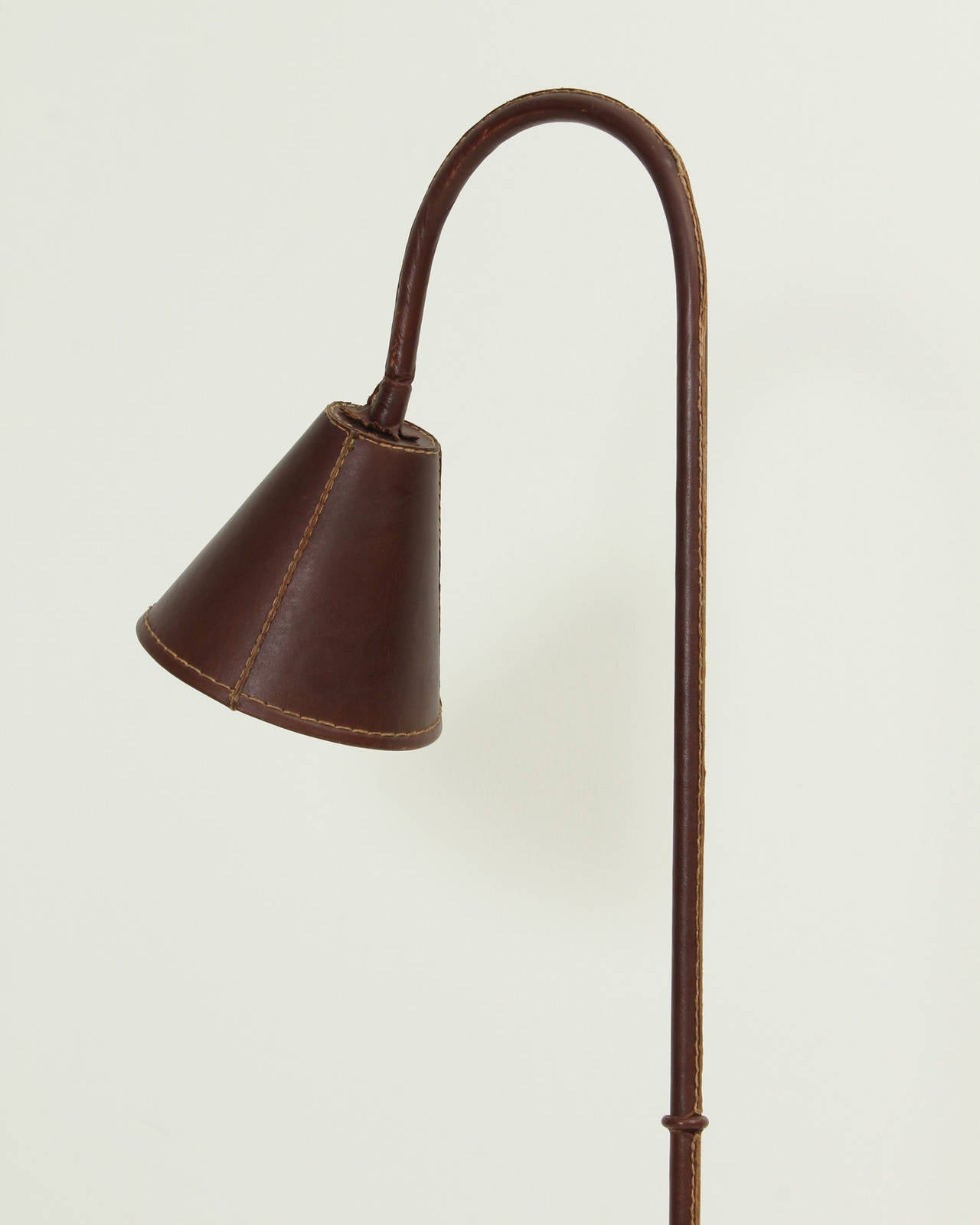 Mid-Century Modern Brown Leather Adnet Floor Lamp