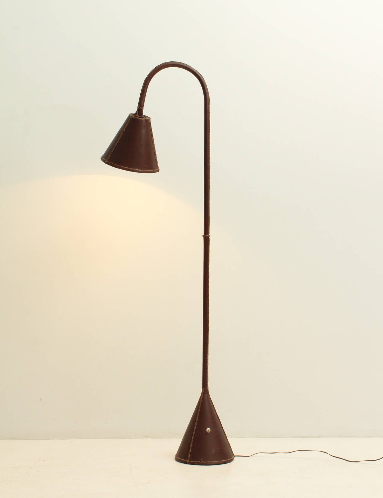 Mid-20th Century Brown Leather Adnet Floor Lamp