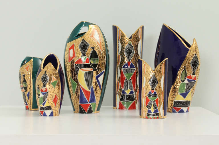 Mid-Century Modern Set of Six Vases by Fiamma Italy