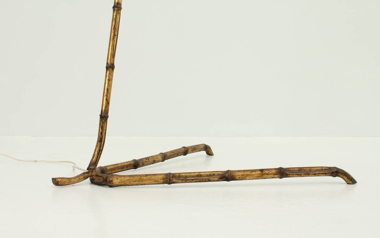 Gilt Faux Bamboo Floor Lamp, Spain, 1950's In Excellent Condition In Barcelona, ES