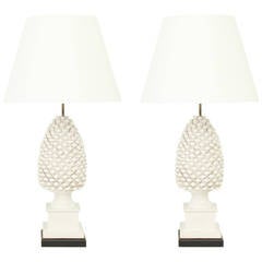 Vintage Pair of Pineapple Ceramic Table Lamps