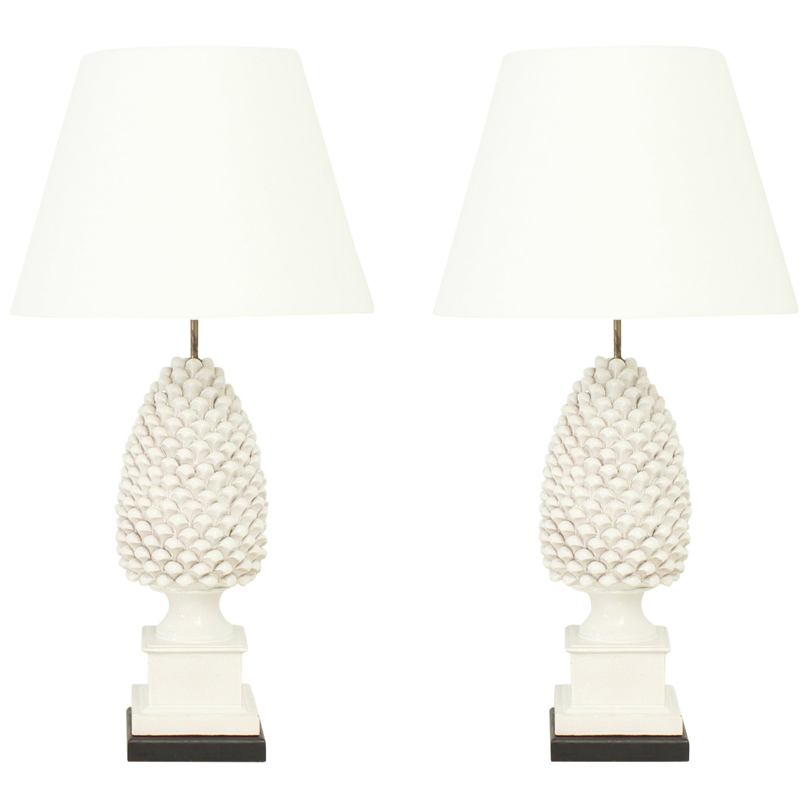 Pair of Pineapple Ceramic Table Lamps For Sale