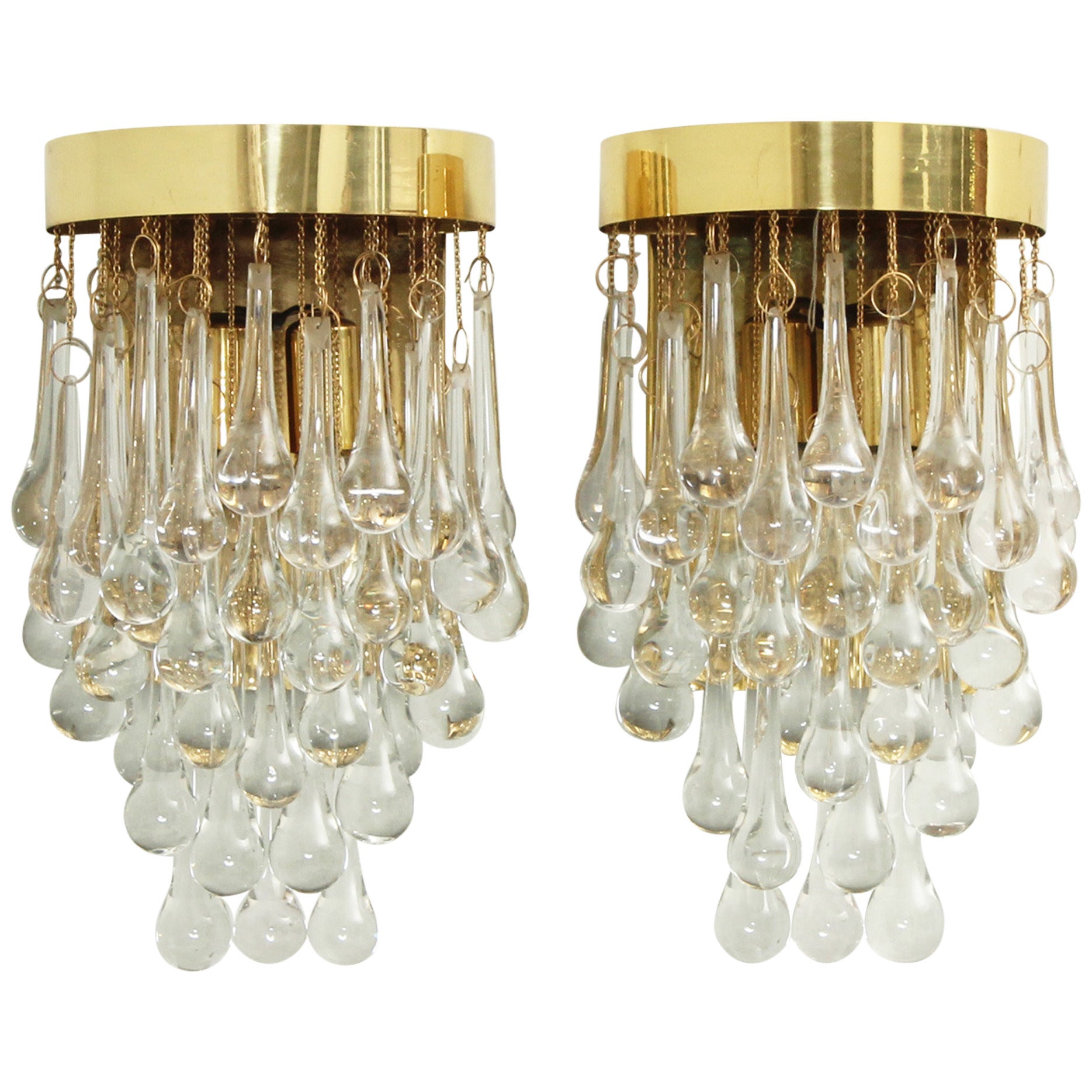 Pair of Glass Teardrop Sconces For Sale