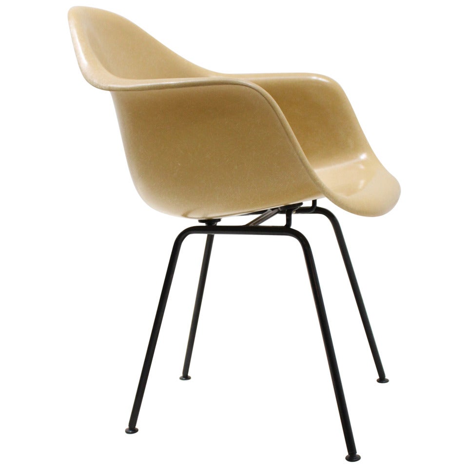 Original Mustard Fiberglass Armchair by Eames For Sale