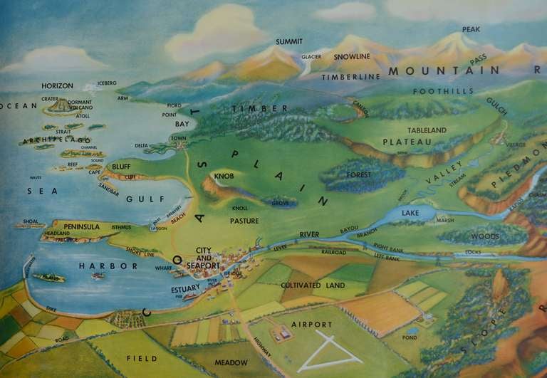Denoyer Termes géographiques Carte murale de l'école Bon état à San Mateo, CA