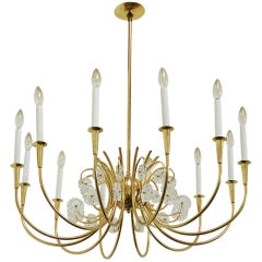 Brass and Crystal Hollywood Regency Chandelier
