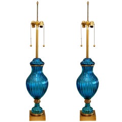Pair of Seguso Glass Lamps for Marbro