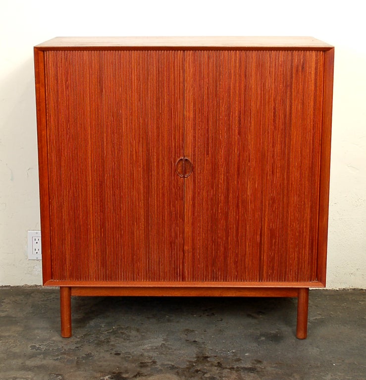 Peter Hvidt Tambour Door Teak Cabinet