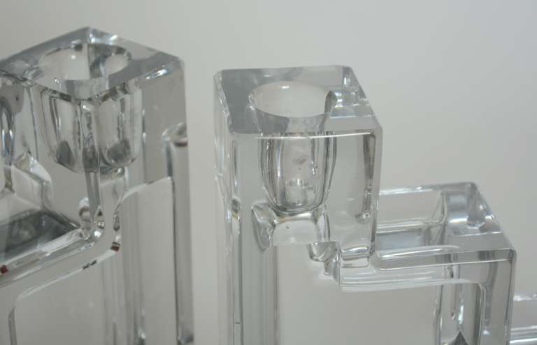 Glass Pair of Wilber Orme Pristine Table Architecture Candle Holders