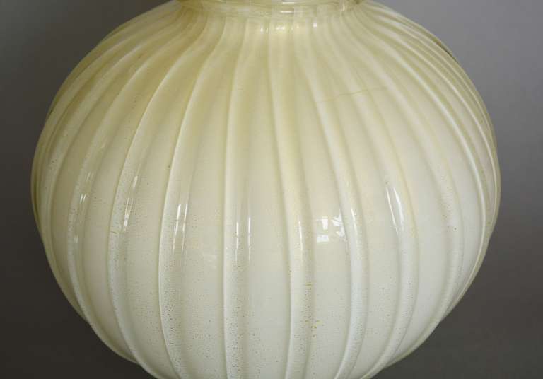 20th Century Large Spherical Ribbed Murano Vase