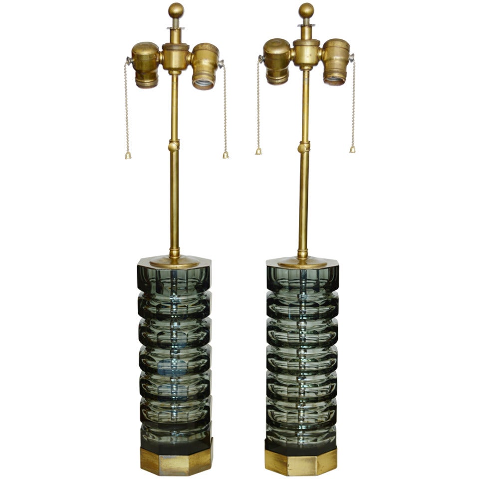 Pair of Moser Cut Glass Lamps