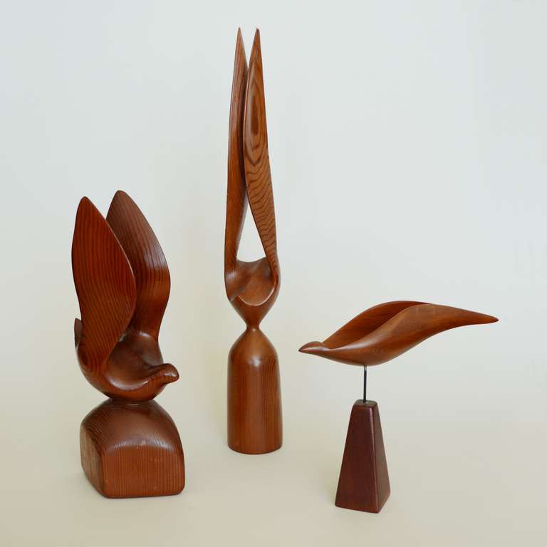 Modernist Carved Redwood Bird Sculptures 1