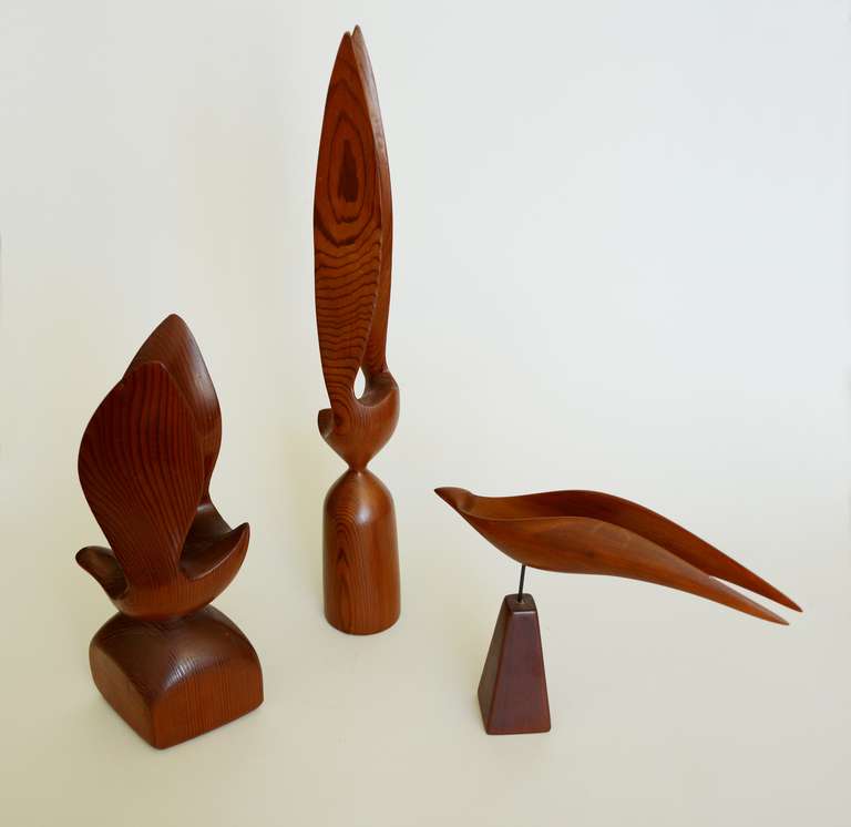 American Modernist Carved Redwood Bird Sculptures