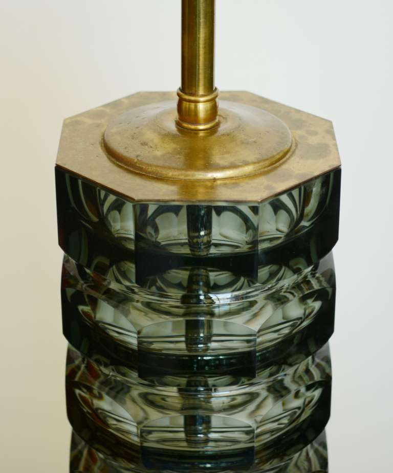Mid-20th Century Pair of Moser Cut Glass Lamps