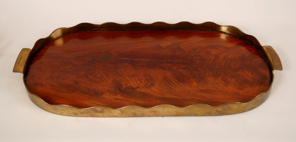 English Brass and Mahogany Serving Tray and Wine Coasters
