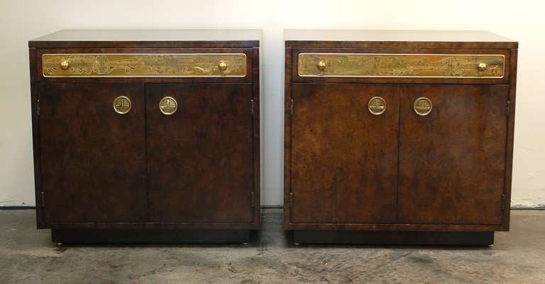 Pair of Mastercraft Nightstands With Acid Etched Brass