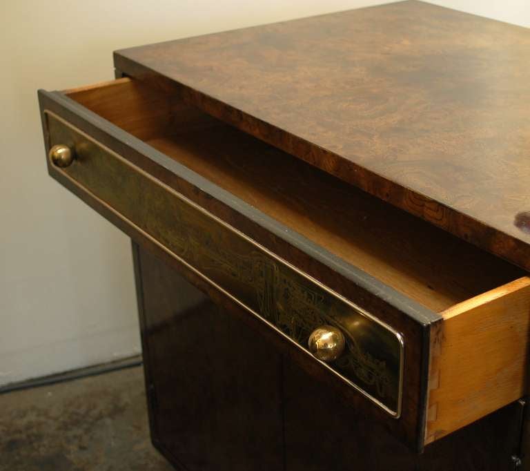 Pair Of Mastercraft Nightstands With Acid Etched Brass At 1stdibs
