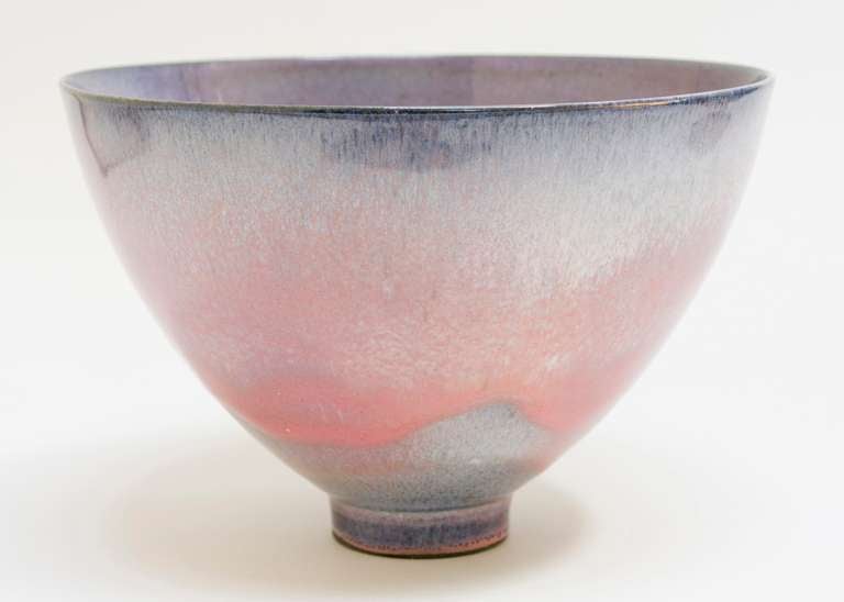 Bowl by California ceramic artist James Lovera.  Born 1920, Lovera studied at the California School of Fine Arts. His vessels exemplify midcentury Modernist form and function.