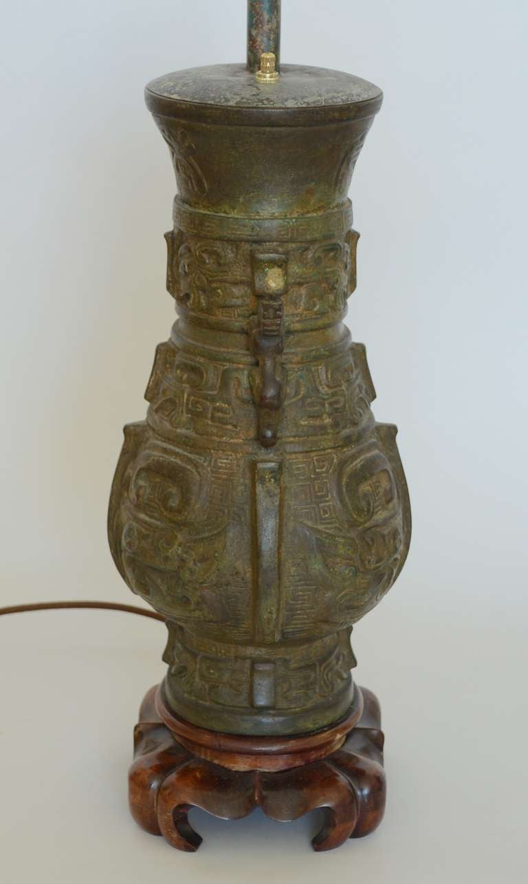 Mid-20th Century Pair of Chinese Style Bronze Urn Lamps