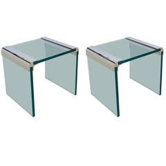 Pair of Pace Glass and Chrome Side Tables