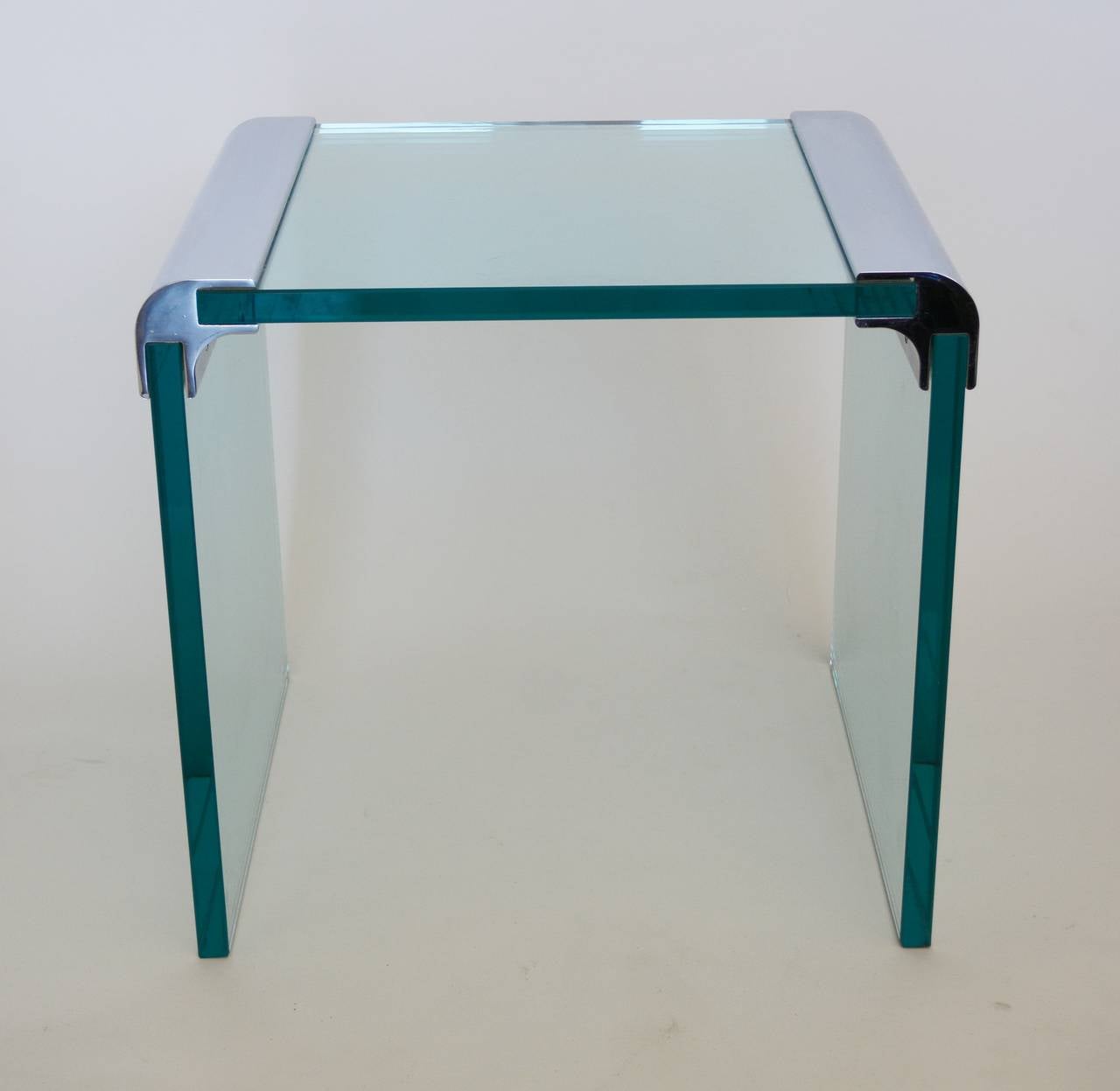 American Pair of Pace Glass and Chrome Side Tables