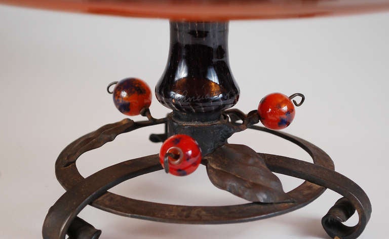 Mid-20th Century Charles Schneider Glass and Wrought Iron Compote