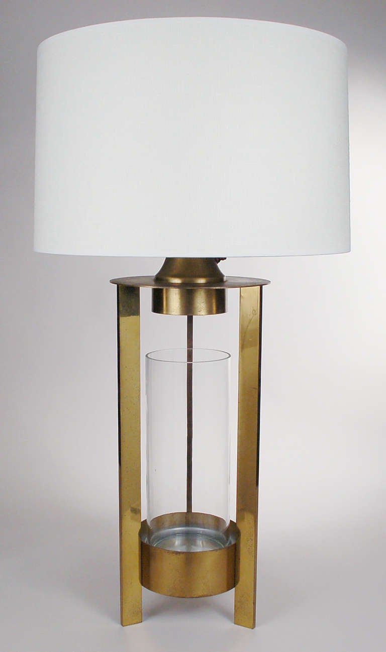 Brass and Glass Table Lamp In Good Condition In San Mateo, CA