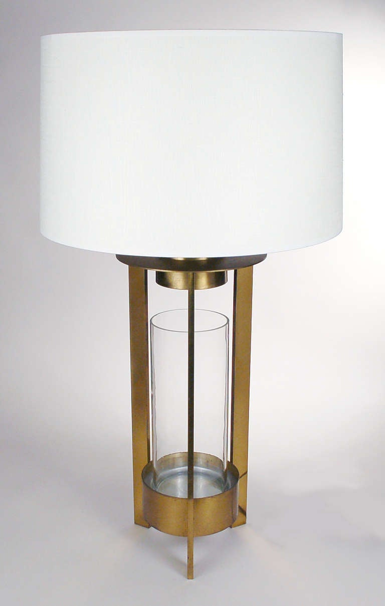 Mid-20th Century Brass and Glass Table Lamp