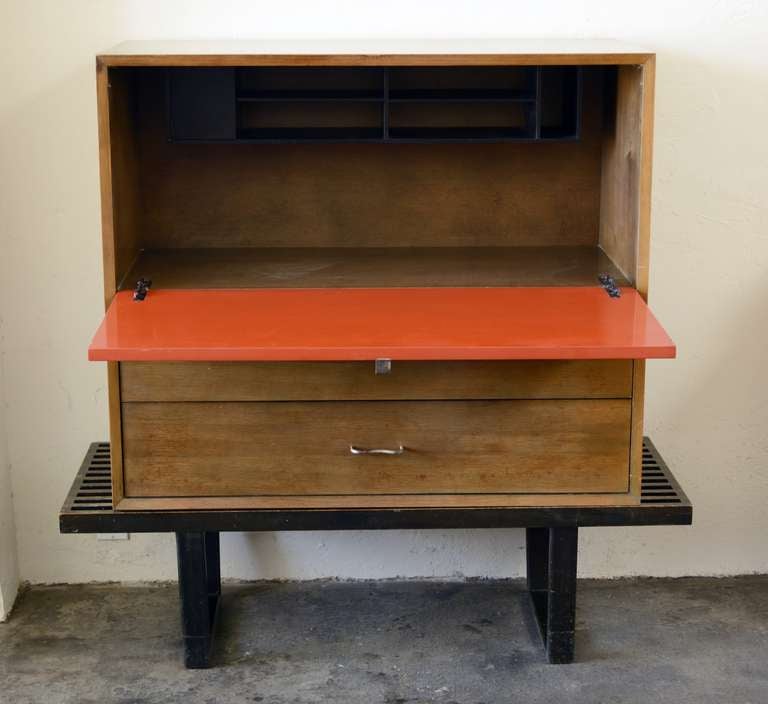 Mid-Century Modern George Nelson Drop Front Secretary and Bench