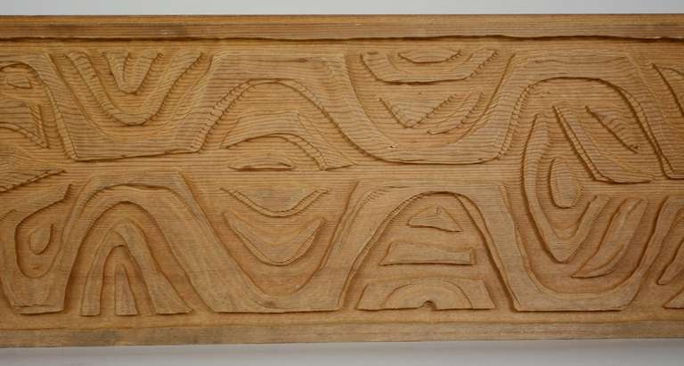 This redwood panel was designed by Sherrill Broudy for Panelcarve. This one features a abstract pattern. This pattern is named Arno. These were used as architectural elements and decorative pieces.