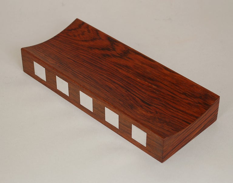 Rosewood pen tray with sterling inlay by Hans Hansen of Denmark.