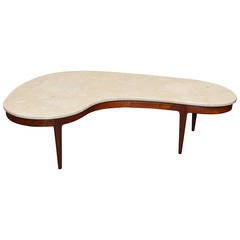 Biomorphic Marble and Walnut Coffee Table