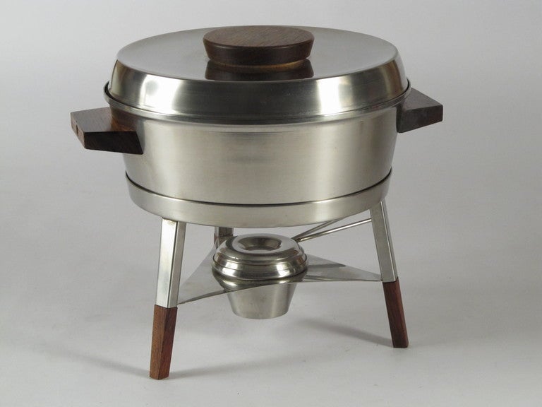 Danish Stelton Stainless Steel and Rosewood Chafing Dish