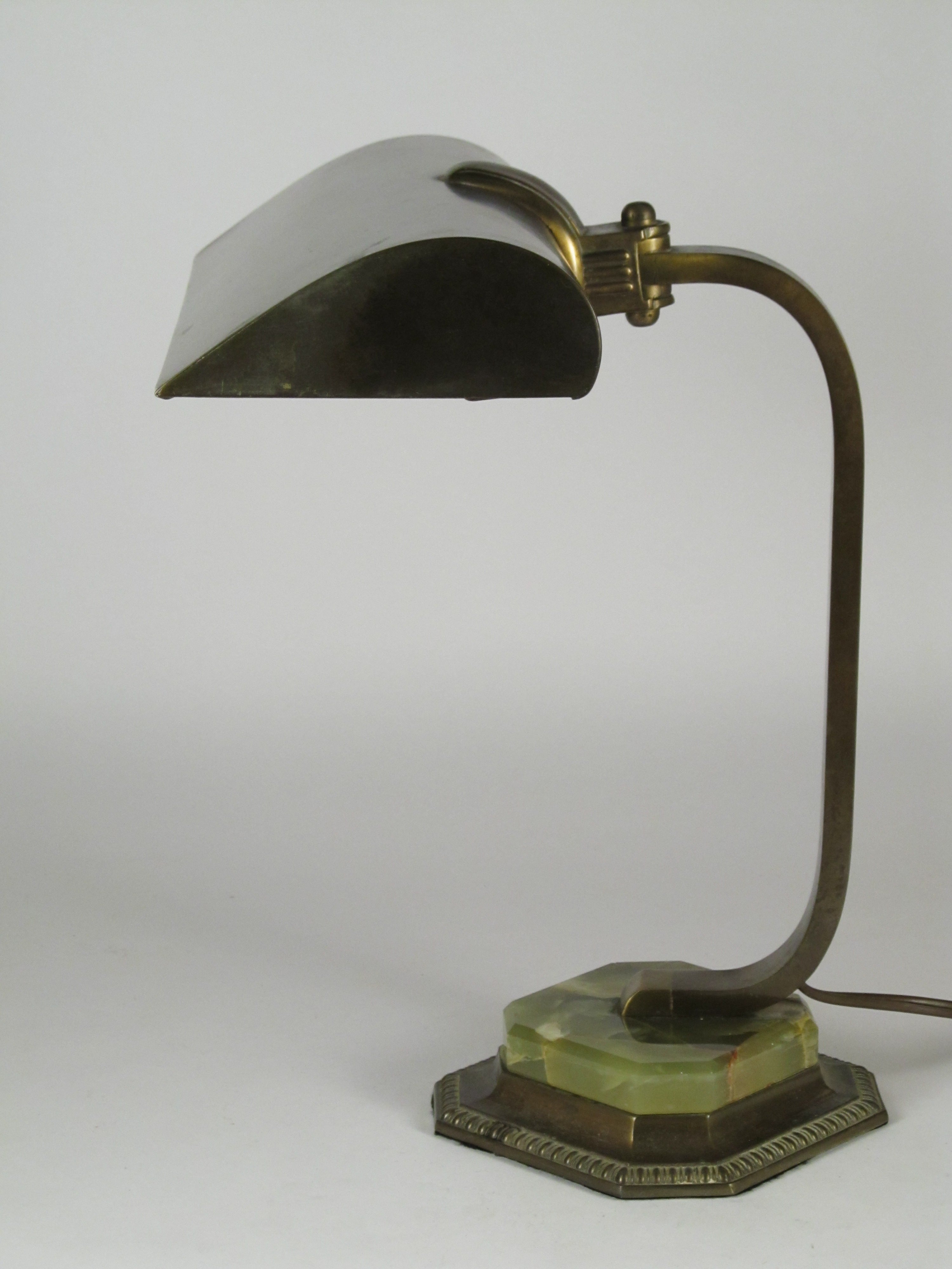 1930's Brass and Green Marble "Bankers" Desk Lamp