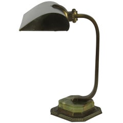 Vintage 1930's Brass and Green Marble "Bankers" Desk Lamp