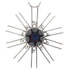 Sterling and Enamel Sunburst Necklace by Norman Grant