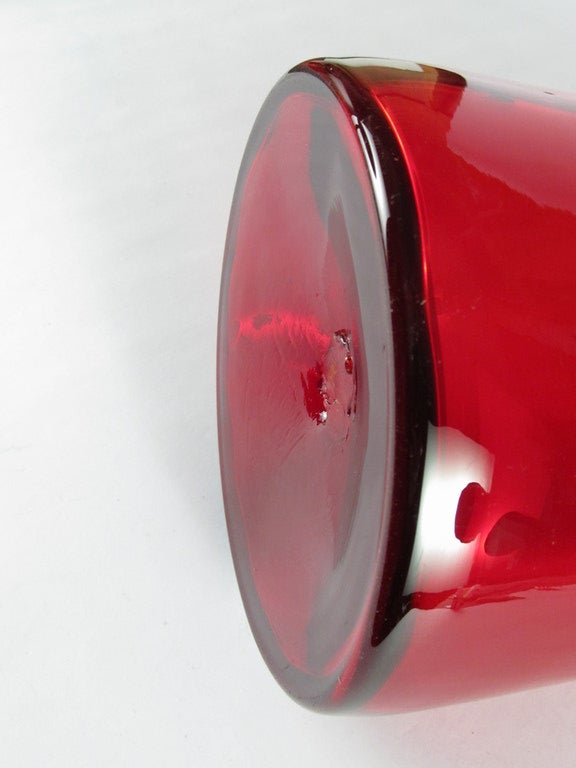 American 21 Inch Ruby Red Blenko Bottle Vase