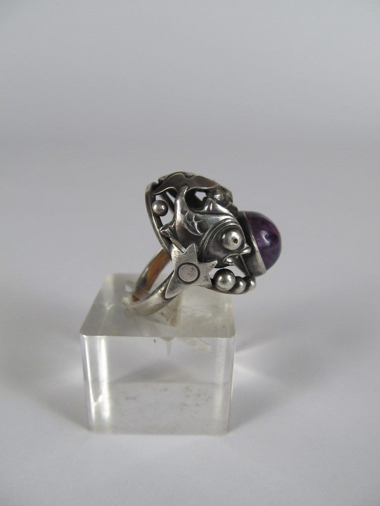 Danish Mid Century N.E. From Sterling and Amethyst Pisces Ring