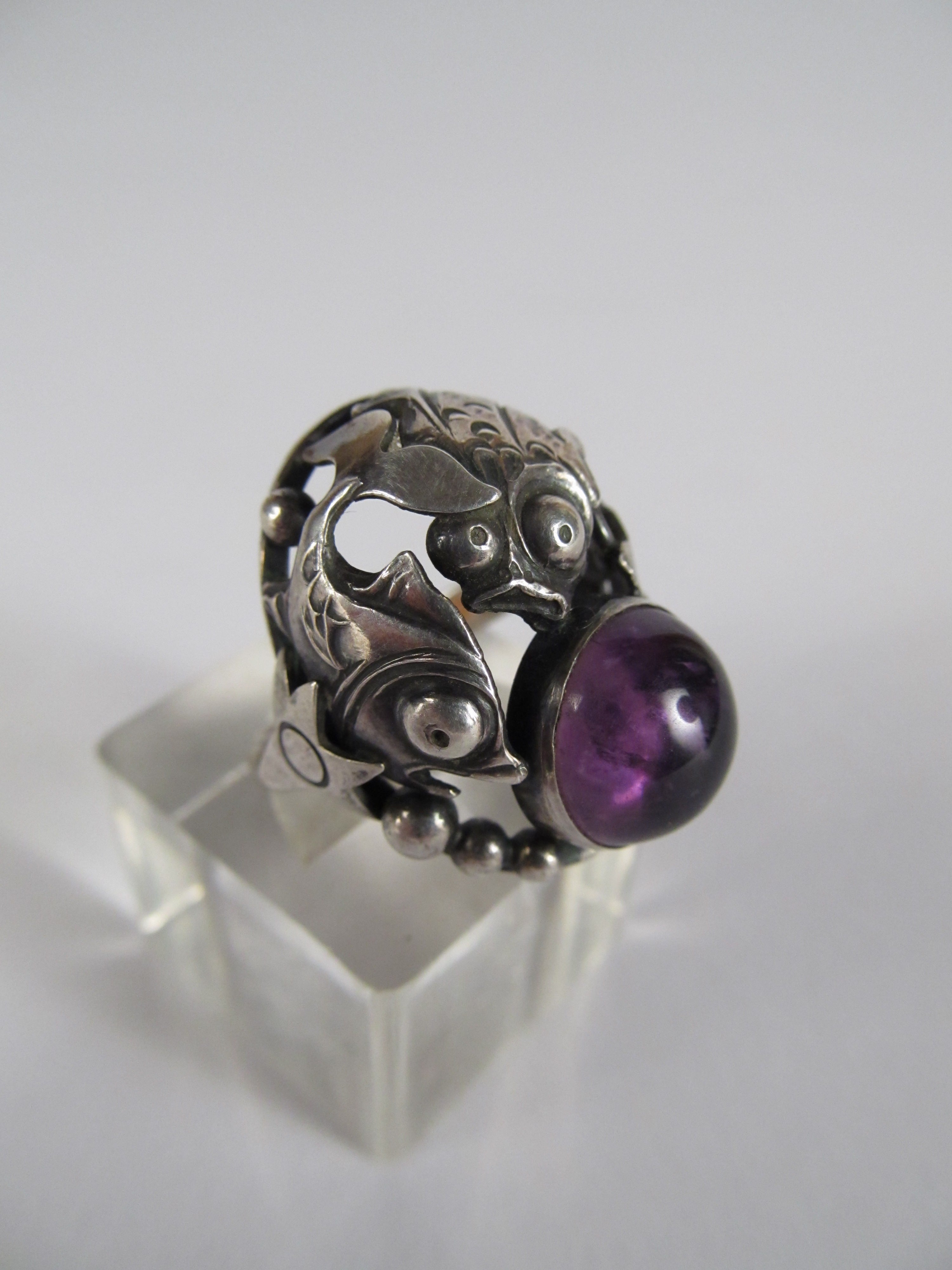 Mid Century N.E. From Sterling and Amethyst Pisces Ring