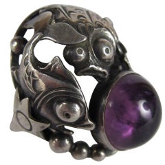 Mitte des Jahrhunderts N.E. Ring aus Sterling und Amethyst-Pfeifen aus Sterling