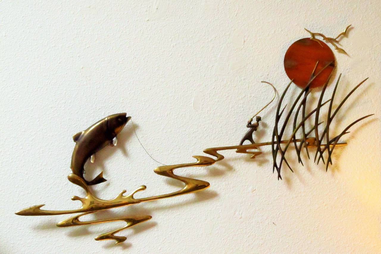 A fun and energetic wall sculpture done by well-known sculptor Bijan and date 1985. It's constructed of three separate pieces that are held together with machine thread screws and bolts on the reverse.