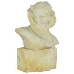 Vintage Italian Carved Alabaster Art Deco Bust of a Pretty Girl