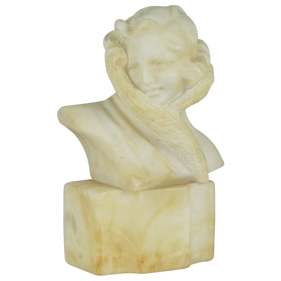 Italian Carved Alabaster Art Deco Bust of a Pretty Girl