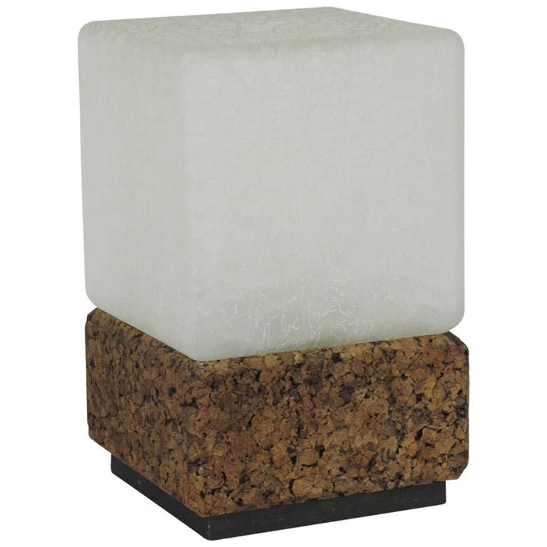 Mid Century Cork and Glass Cube Lamp at 1stDibs